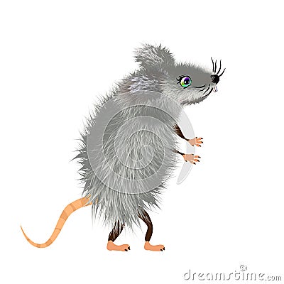 Grey downy mouse Cartoon, mice cute wild or domestic animal, vector character. Rat furry rodent mascot 2020 illustration, isolated Vector Illustration