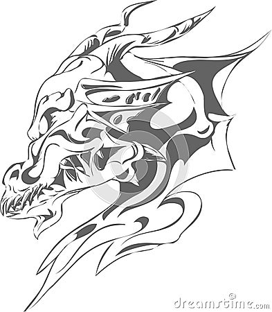 Grey dragon tattoo Cartoon Illustration