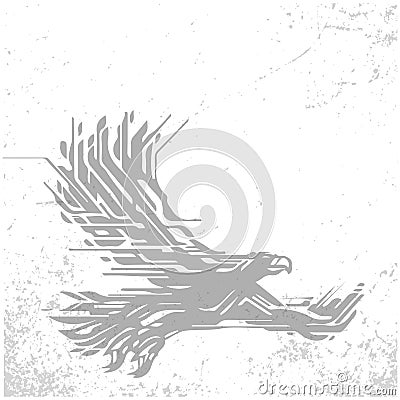 Grey eagle with polygon line on abstract background. Sketch abstract to Create Distressed Effect. Overlay Distress grain Vector Illustration