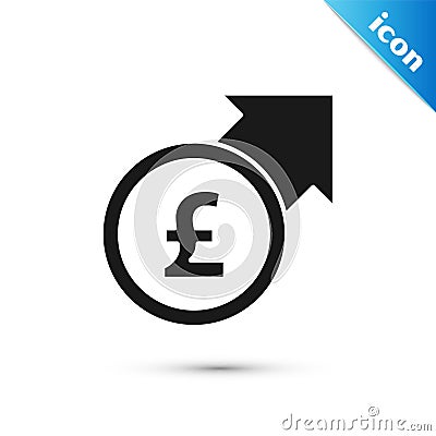 Grey Financial growth and pound sterling coin icon isolated on white background. Increasing revenue. Vector Vector Illustration