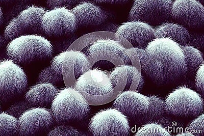 Grey fur texture with fluffy ball seamless pattern hairy wool abstract background. Soft fuzzy sphere bunny tail Stock Photo