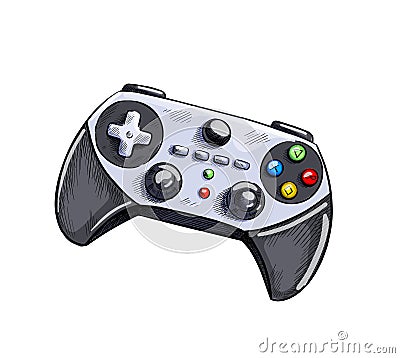 Grey gamepad, game controller. Hand drawn vector Vector Illustration