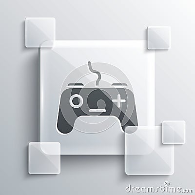 Grey Gamepad icon isolated on grey background. Game controller. Square glass panels. Vector Vector Illustration