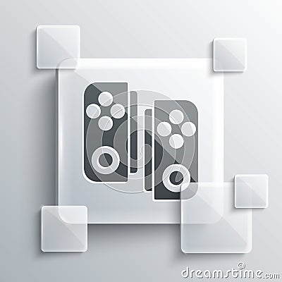 Grey Gamepad icon isolated on grey background. Game controller. Square glass panels. Vector Illustration. Vector Illustration