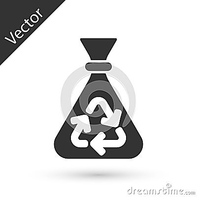 Grey Garbage bag with recycle symbol icon isolated on white background. Trash can icon. Recycle basket sign. Vector Vector Illustration