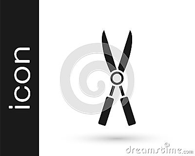 Grey Gardening handmade scissors for trimming icon isolated on white background. Pruning shears with wooden handles Vector Illustration