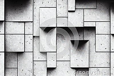Grey geometric wall with grunge blocks and strong lines on texture made abstract structure. Background with rectangular Stock Photo