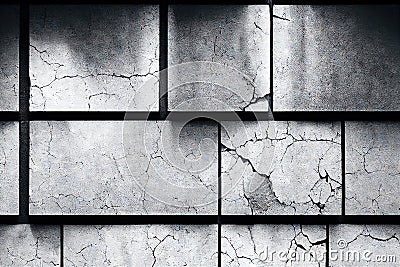 Grey geometric wall with grunge blocks and strong lines on texture made abstract structure. Background with rectangular Stock Photo