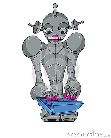 Grey girl robot Vector Illustration