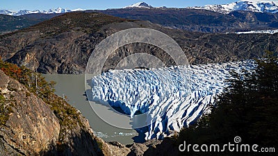 Grey Glacier Ice as seen from Paso John Gardner on the Torres del Paine hike in Patagonia / Chile. Stock Photo