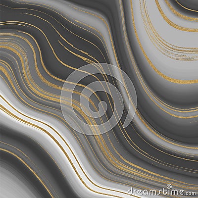 Grey and golden glitter ink painting abstract pattern. Liquid marble texture. Trendy background for wallpaper, flyer, poster, card Stock Photo