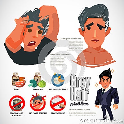 Grey hair problem. cause and way to prevent it - vector Vector Illustration