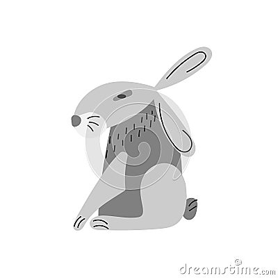 Grey hare in the pose of an Egyptian statue, isolated on a white background. Vector illustration. Cartoon animal in flat style Cartoon Illustration