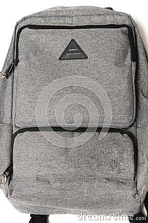 A grey haversack backpack closeup photo Stock Photo