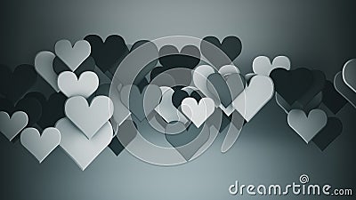 Grey heart shapes abstract romantic 3D rendering Stock Photo