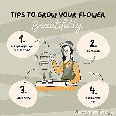 Grey Illustrated Gardening Tips Instagram Post Stock Photo