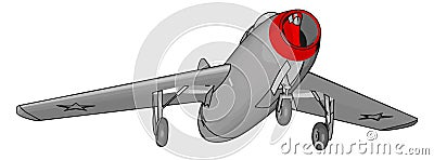 Grey jet plane with three landing wheels and red nose vectore illustration Vector Illustration