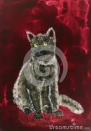 Grey kitten on a whine red background. Stock Photo