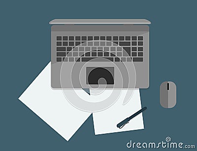 Grey laptop from above flat design vector illustration Vector Illustration