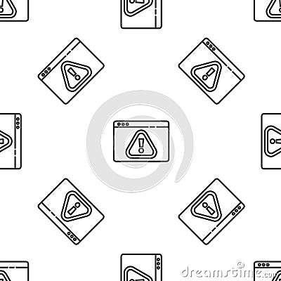 Grey line Browser with exclamation mark icon isolated seamless pattern on white background. Alert message smartphone Vector Illustration