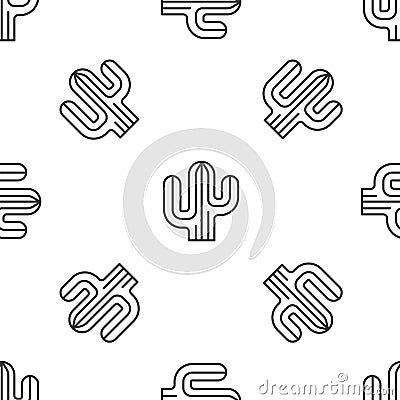 Grey line Cactus icon isolated seamless pattern on white background. Vector Stock Photo