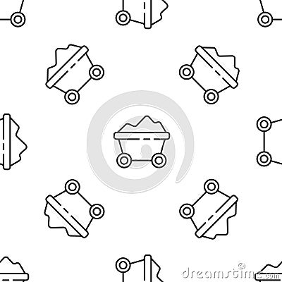 Grey line Coal mine trolley icon isolated seamless pattern on white background. Factory coal mine trolley. Vector Vector Illustration