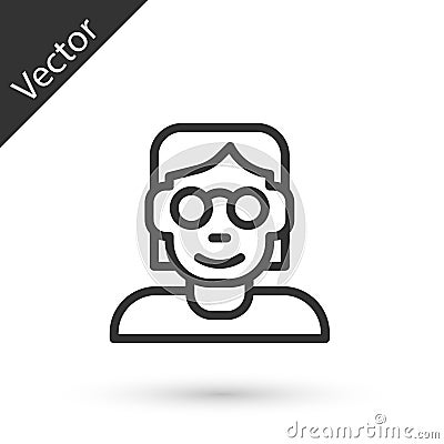 Grey line Hacker or coder icon isolated on white background. Programmer developer working on code, coding, testing Vector Illustration