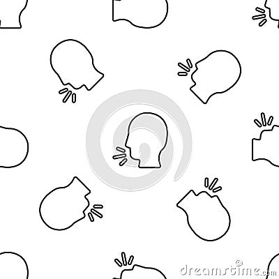 Grey line Man coughing icon isolated seamless pattern on white background. Viral infection, influenza, flu, cold symptom Vector Illustration