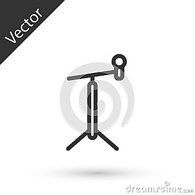 Grey line Microphone with stand icon isolated on white background. Vector Vector Illustration