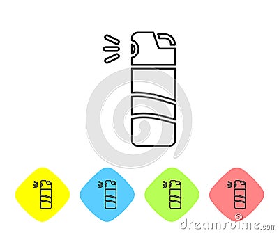 Grey line Pepper spray icon isolated on white background. OC gas. Capsicum self defense aerosol. Set icons in color Vector Illustration