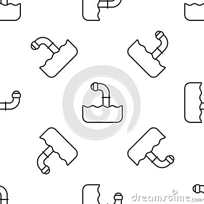 Grey line Periscope in the waves above the water icon isolated seamless pattern on white background. Vector Vector Illustration