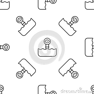 Grey line Periscope in the waves above the water icon isolated seamless pattern on white background. Vector Vector Illustration
