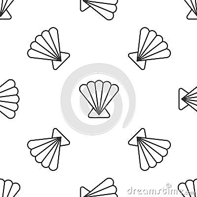 Grey line Scallop sea shell icon isolated seamless pattern on white background. Seashell sign. Vector. Vector Illustration