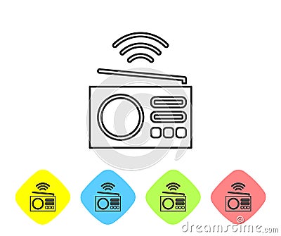 Grey line Smart radio system icon isolated on white background. Internet of things concept with wireless connection. Set Vector Illustration