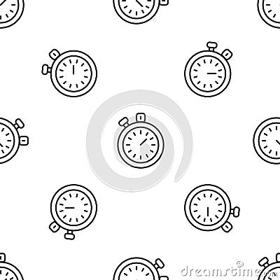 Grey line Stopwatch icon isolated seamless pattern on white background. Time timer sign. Chronometer sign. Vector Vector Illustration