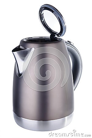 Grey matt painted stainless steel kettle on white background Stock Photo