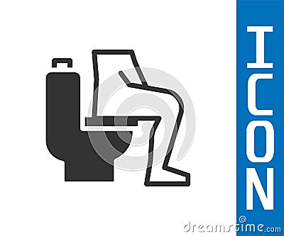 Grey Men sitting on the toilet and Constipation are experiencing severe abdominal pain icon isolated on white background. Vector Stock Photo