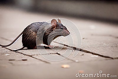 Grey mice running across floor in search of rat garbage Stock Photo