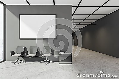 Grey office corridor with mockup canvas over seat Stock Photo