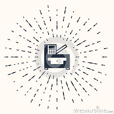 Grey Office multifunction printer copy machine icon isolated on beige background. Abstract circle random dots. Vector Vector Illustration