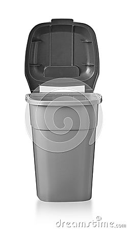 Grey open garbage bin Stock Photo