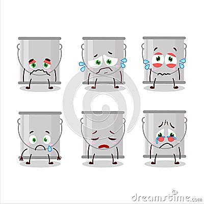 Grey paint bucket cartoon character with sad expression Vector Illustration