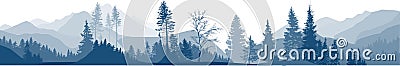 Grey panorama with forest in mountains Vector Illustration