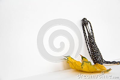 Grey pendant with rhinestones on the maple leaf Stock Photo