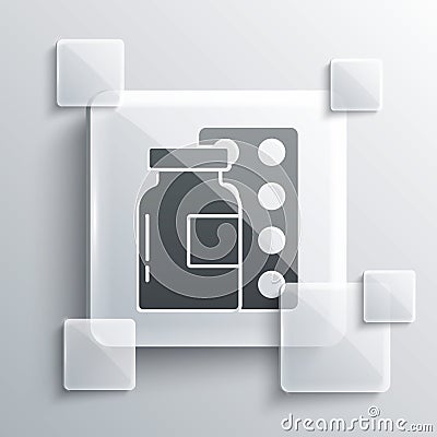 Grey Pills in blister pack icon isolated on grey background. Medical drug package for tablet, vitamin, antibiotic, aspirin. Square Stock Photo