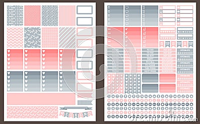 Grey and pink printable stickers for planner Vector Illustration