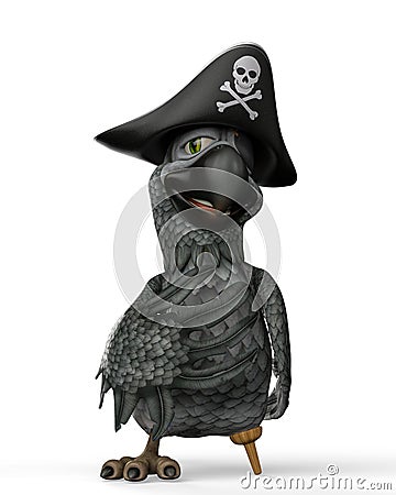 Grey pirate parrot cartoon overconfident Cartoon Illustration