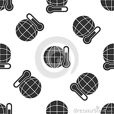 Grey Planet earth melting to global warming icon isolated seamless pattern on white background. Ecological problems and Vector Illustration