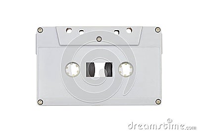 grey plastic audio cassette isolated on white Stock Photo