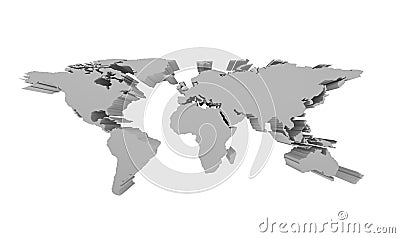 Grey Political World Map isolated on white, 3d perspective Illu Stock Photo